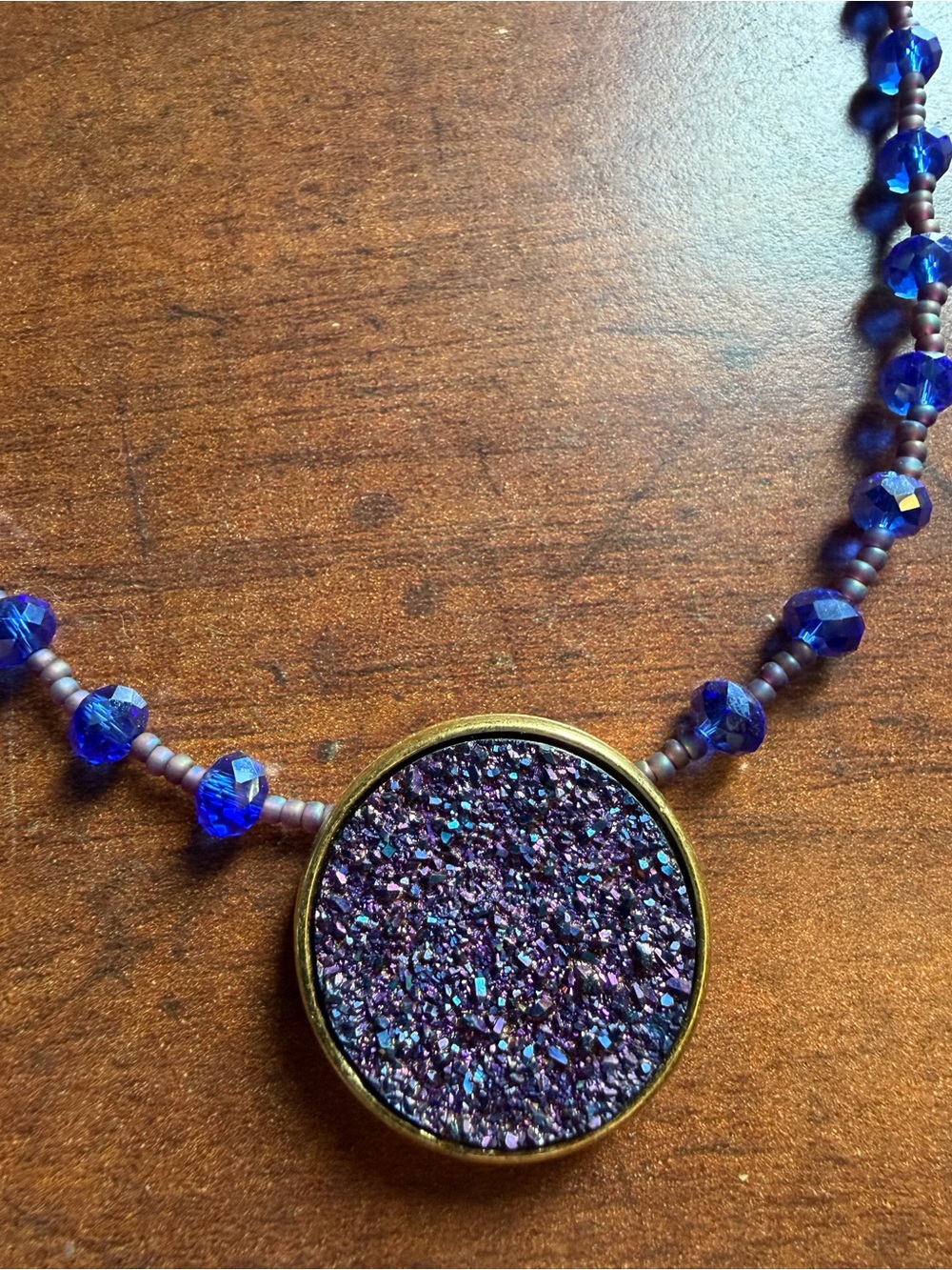 Blue Druzy Pendant Beaded Necklace - Women Jewelry